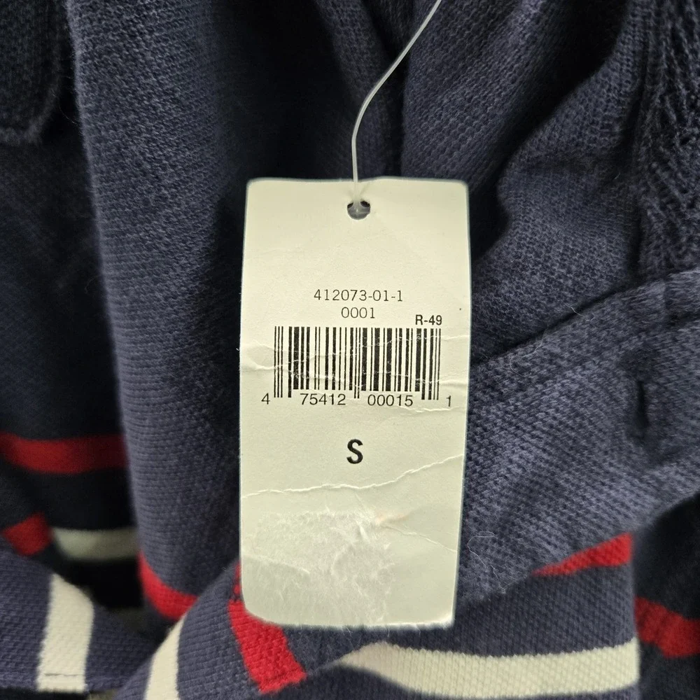 Banana Republic Men Polo S Navy Striped Button Short Sleeve NWT‎